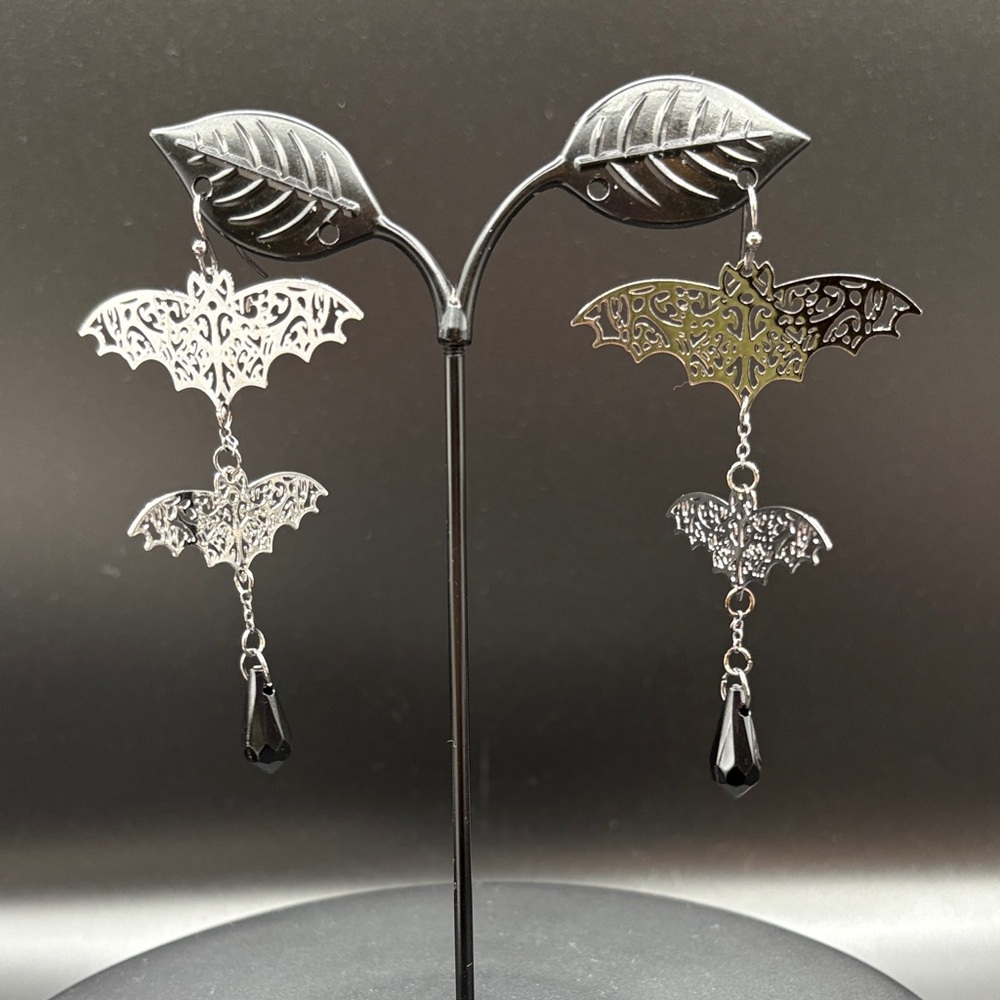 Silver and Black Bat Earrings NWT